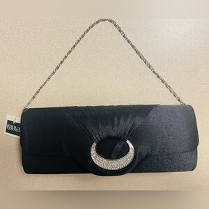 Bijoux Terner Black Clutch with Silver Chain